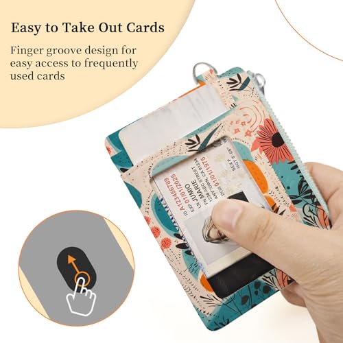 Hancynir Boho Floral Small Wallet Women Credit Card Holder, Slim RFID | Zipper Keychain Wallet, Travel Coin Front Pocket, Ladies Women Gifts, Thin Minimalist Card Case, 6 Card Slots, PU Leather - color: Abstract Keychain Wallet