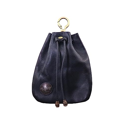 Leather Coin Pouch, Drawstring First Layer Cowhide Coin Pouch Leather Coin Pouch Men Coin Pouch for Men and Women (Black) - color: Black
