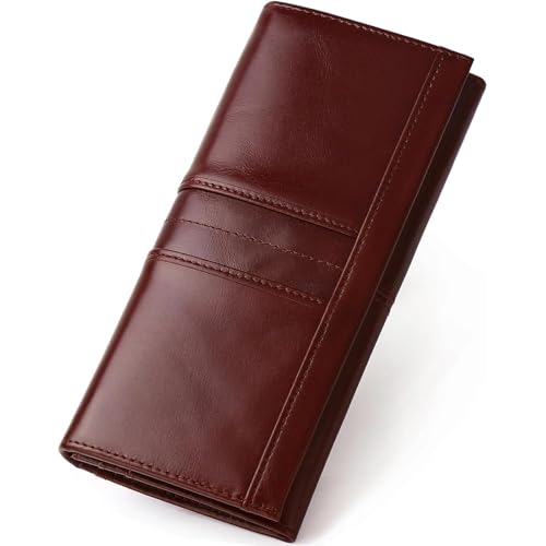 RFID Blocking Wallets for Women Leather Long Ladies Wallet Bifold Womens Wallet with Coin Pocket ID Window,Coffee - color: Coffee