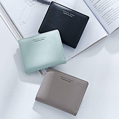Women Wallets Small Bifold Leather Pocket Wallet Ladies Mini Short Purse - color: Grey