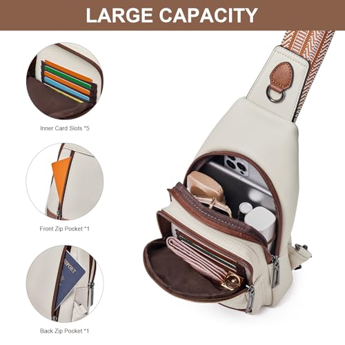 cakang Womens Sling Bag Crossbody Bags for Women Vegan Leather Sling Backpack Daypack Fanny Pack Crossbody Purse Travel - color: 2-white Brown