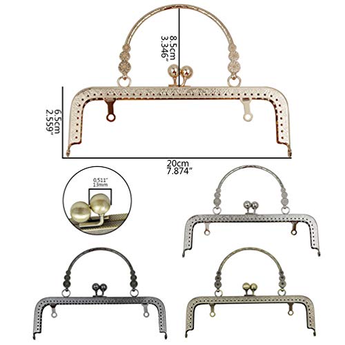 8 inch Metal Purse Frame with Embossed Arch Handle Kiss Clasp Lock Frame for DIY Craft Purse Bag Clutch Making (Black)