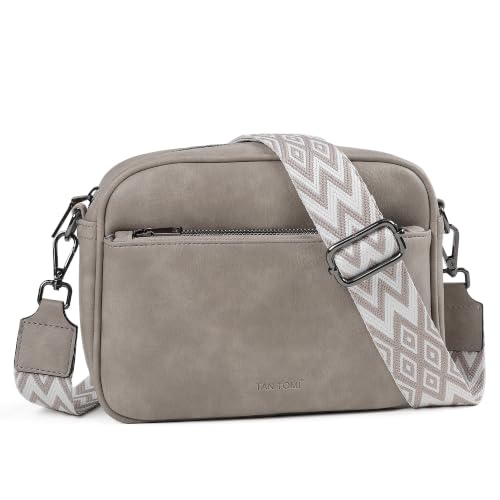 TANTOMI Small Crossbody Bag for Women, Vegan Leather Handbags Shoulder Bag for Travel, Cross Body Purse with Adjustable Strap - color: Gray