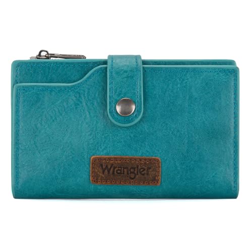 Wrangler Wallet for Women Bifold Card Holder with Zipper and ID Window - color: A-Turquoise
