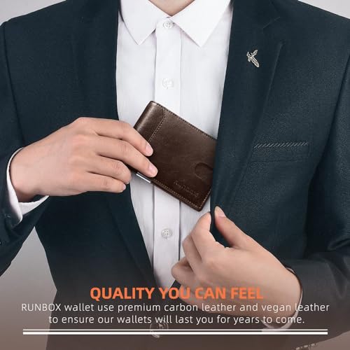 RUNBOX Slim Wallet for Men - RFID Blocking Leather Bifold with Money Clip | Minimalist Front Pocket Wallet Holds 11 Cards,Slim Thin Design,RFID Blocking Protection, Practical Birthday Gifts for Men - color: Chocolate