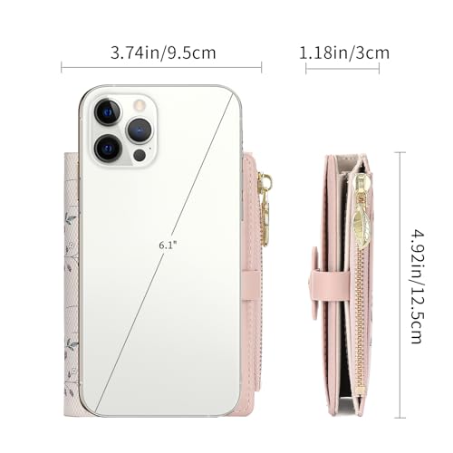 GAEKEAO Small Wallets for Women RFID Blocking Bifold Floral Vegan Leather Wallet Card Holder with ID Window & Zipper Pocket - color: C04-Pink