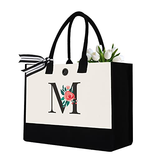 Initial Canvas Tote Bag, Personalized Monogrammed Tote Bag