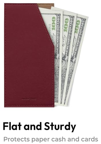 PU Leather Card & Cash Envelope for Travel and Budgeting -Burgundy | Reusable Money Holder, Stylish Leather Money Envelope - color: Burgundy