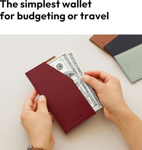 PU Leather Card & Cash Envelope for Travel and Budgeting -Burgundy | Reusable Money Holder, Stylish Leather Money Envelope - color: Burgundy