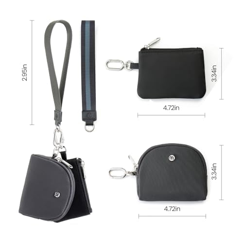 Mini Dual Pouch Wristlet Wallet for Women – Zip Around wristlet Keychain Wallet with 2 Wristlets, Ideal for Dog Walking, Coffee Runs & Lunch Break Essentials (Black+Grey) - color: Black+Grey
