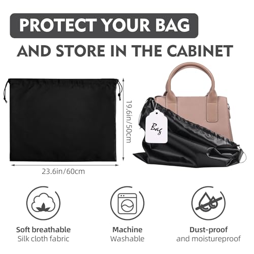 6 Pack Purse Dust Bags Large Silk Drawstring Dust Bag Cover for Handbag Shoe Storage(Black, L-23.6 × 19.6 in) - color: Black-6pcs, style: L-23.6 × 19.6 in