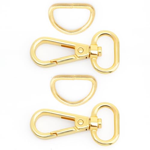 CRAFTMEMORE 10 Sets Gold Finish Snap Hook Lobster Clasp Swivel Push Gate Fashion Clip with D Ring Craft FSD1 (1 Inch) - color: Gold, size: 1 inch