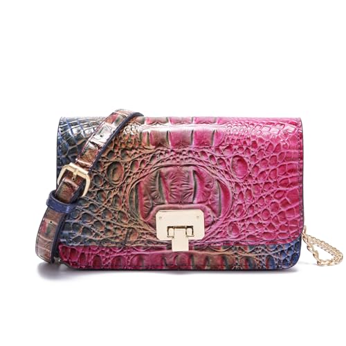 Makcr Joacbv Small Crocodile Crossbody Cell Phone Purse for women Vegan Leather Clutch Wallet with Leather Shoulder Strap | Small - color: Colorful Rose&blue