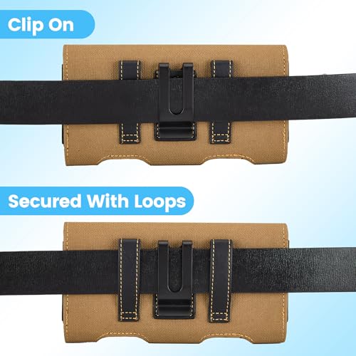 Mopaclle Nylon Phone Holster with Heavy Duty Metal Belt Clip and Card Holder, Compatible with iPhone 17/16/15/14/13/12 Pro and Samsung Galaxy S26/S25/S24/S23/S22/S21/S20 - Khaki - color: Nylon-khaki, size: M(6.0x3.2x0.6)