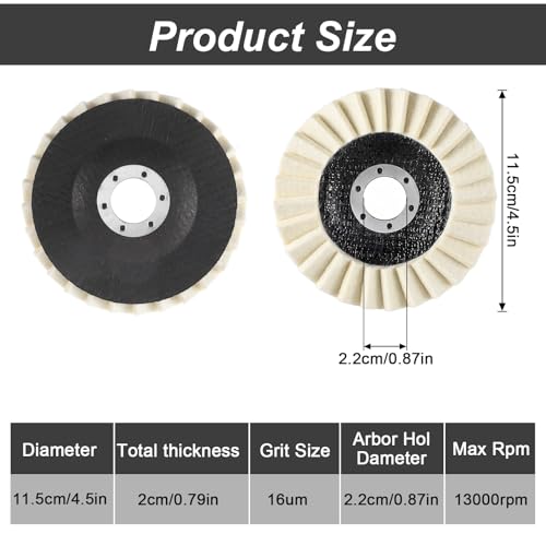 Wool Felt Flap Polishing Disc 2Pcs,Buffing Discs for Angle Grinder 4.5 Inch