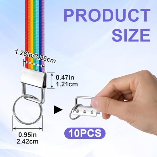 HINZIC 10 Sets Key Fob Hardware with Split Rings, 1.28 Inch, Silver | Iron Made, Key Fob Wristlet Keychain Hardware, for DIY Keychains, Lanyards, Bags, Pliers Install