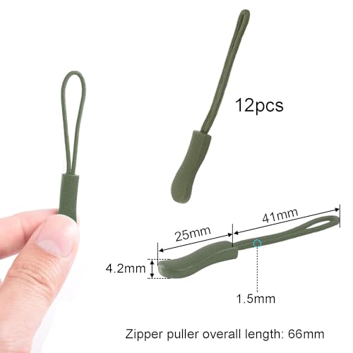 CooBigo 12Pack Zipper Pull Replacement, Golf Bag Zipper Pull Replacement Tab for Backpack, Jackets, Pants, Boots, Coats, Luggage - ArmyGreen(Universal Extender), #11 ArmyGreen(12 PACK) - color: 06#- MilitaryGreen 12pcs