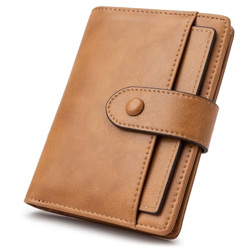Alldaily Small Slim RFID Blocking Leather Wallet for Women, Bifold with 10 Card Slots and Coin Pocket (Brown) - color: Brown