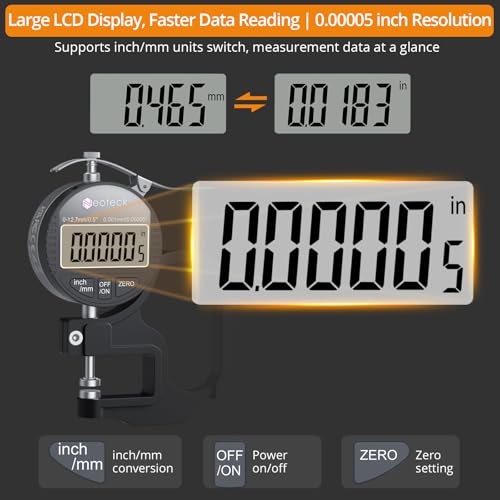 Neoteck Digital Thickness Gauge 0.5inch/12.7mm,0.00005inch/0.001mm Accuracy - color: Silver-black, size: 0-0.5"/0.00005"