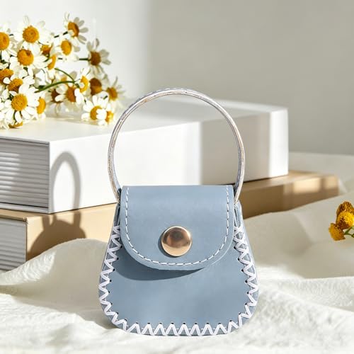 CALFOVERA Cowhide DIY Handbag Mini Coin Bag Sewing Set for Women Guneine Leather Purse Making Kit Handmade Small Purse Crochet Knitting Supplies for Birthday Bridal Wedding Gift(Blue) - color: blue