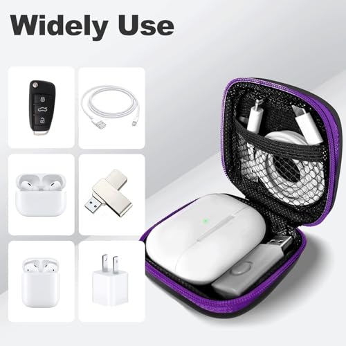 Square Earbud Case Portable EVA Carrying Case Storage Bag Cell Phone Accessories Organizer with Carabiner for Earphone, Earbud, Earpieces, SD Memory Card, Camera Chips, Tech Pouch, Purple - color: B2-Square Purple