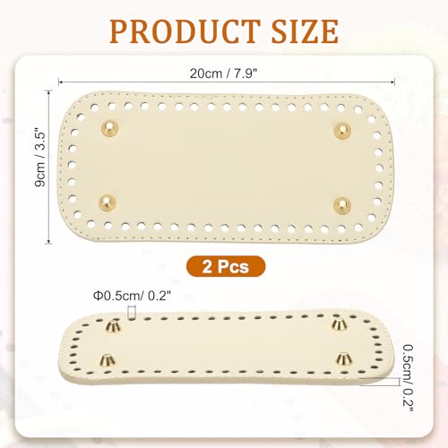 PATIKIL 7.9 x 3.5inch Leather Bag Bottom, 2 Pcs PU Leather Bag Bases Purse Making Knitting Rectangle Crochet Bottom Shaper Pad with Holes Durable for Crochet DIY Handbag Tote, Beige - color: Beige