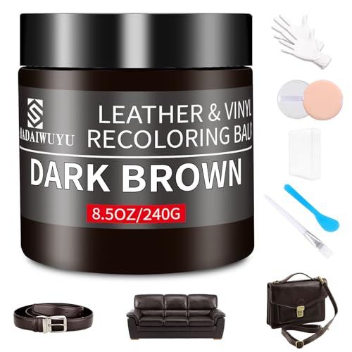 Leather Recoloring Balm,8.5oz Leather Color Restorer,Dark Brown Leather Repair kit for Furniture and Car Interior,Leather Couch Scratch Repair,Leather Dye Paint for Faded,Cracked and Damaged Leather - color: Dark Brown, size: Leather Recoloring Balm