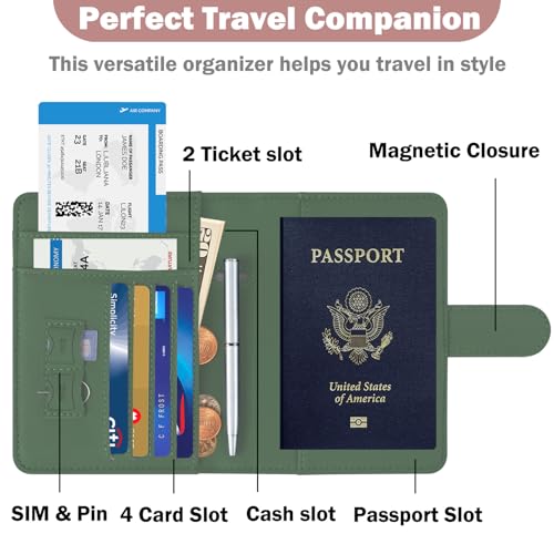 HOTCOOL Passport Holder Travel Essentials Airplane & Cruise Essentials Ship Leather Wallet Cover Case RFID Blocking Women & Men Vacation Travel Accessories Gifts Deals, Litchi - Green - color: A Litchi Green