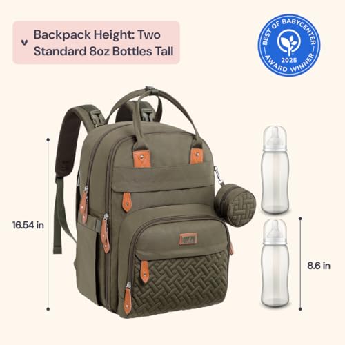 BabbleRoo Diaper Bag Backpack - Baby Essentials Travel Tote - Multi Function Water Resistant Diaper Bag, Travel Essentials Baby Bag with Changing Pad, Stroller Straps & Pacifier Case - Army Green - color: Army Green, size: Large