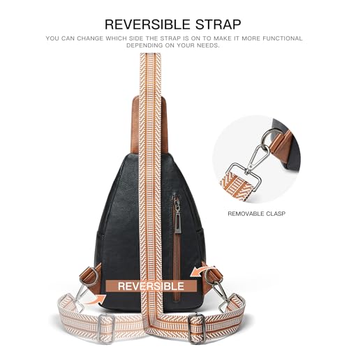 LATMAP 7L Sling Bag For Women Faux Leather Anti Theft Small Casual Daypack Backpack Fanny Pack Crossbody Chest Bags Purse Waterproof - color: 7l-black W/ Brown Trim