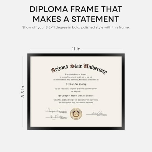 Homeforia 8.5x11 Black Diploma Frame, High-End Metal, Glass | High End Aluminum, Tempered Glass, 8.5x11 Edge-to-Edge Display 11x8.5, Wall Kit, Set Of 1 - color: Carbon Black, size: 8.5x11 | Diploma