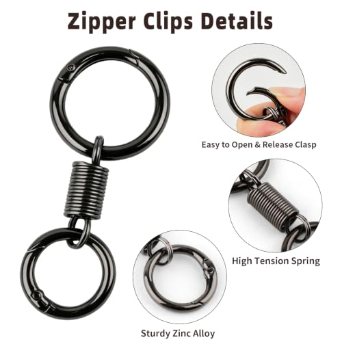 Zipper Clips Anti Theft, 6 Pcs Zipper Locks for Backpacks, Double Opening Antitheft Spring Carabiner Clasps for Travel Purse Luggage Suitcase Handbags Keys(Black) - color: Black Ring