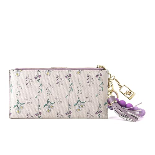 Womens Wallet RFID Blocking Slim Thin Floral Pattern | Card Holder Bifold with Coin Zipper Pocket Long Ladies Wallets for Girls Purple - color: Purple