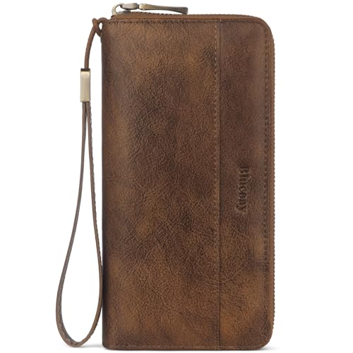 Leather Wallet Women,RFID Blocking Wristlet Wallet(khaki) | Large Capacity Design With 12 Credit Card Slots,Zip Coin Pocket,Cash Pocket,Detachable Wristlet,Daily Shopping Travel Wallet - color: a5-khaki