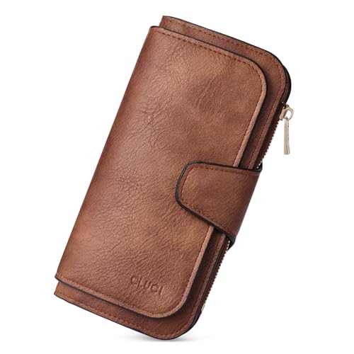 CLUCI RFID Wallet for Women Bifold Wallet with ID Window | Multiple Card Holder, Gifts for Women Birthday - color: 1 Vintage Two-toned Brown