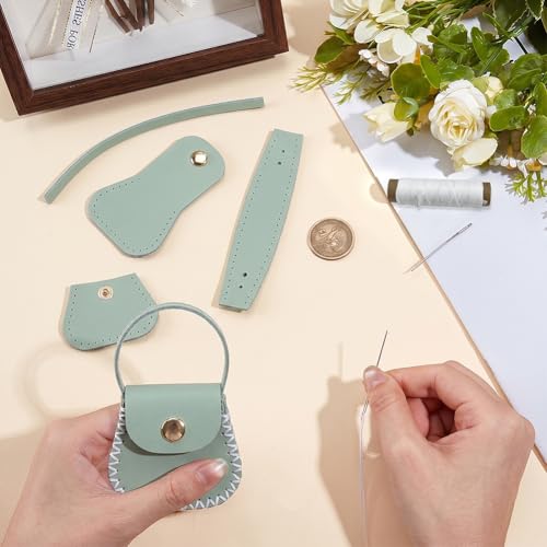 CALFOVERA Guneine Leather DIY Purse Making Kit for Women Cowhide Mini Handbag Coin Bag Sewing Set Handmade Small Purse Crochet Knitting Supplies for Birthday Bridal Wedding Gift(Green) - color: green