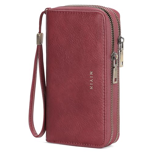 GOIACII Wristlet Wallets for Women 2 Zip Around Ladies Clutch Red | RFID Blocking, Vegan Leather, Large Capacity, Credit Card Holder, Phone Holder Purse - color: Red