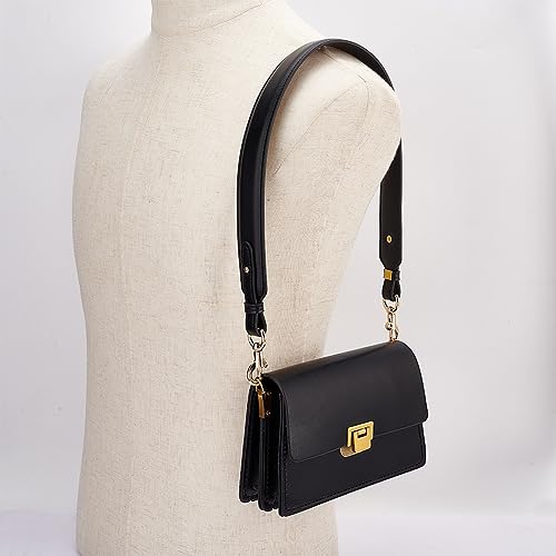 PH PandaHall Crossbody Bag Straps, 28.5 Inch Short Bag Strap Purse Strap 1.4 Inch Wide PU Leather Replacement Shoulder Strap with Golden Metal Clasps for Women DIY Underarm Bag Handbag, Black - color: Black Strap+golden Buckle