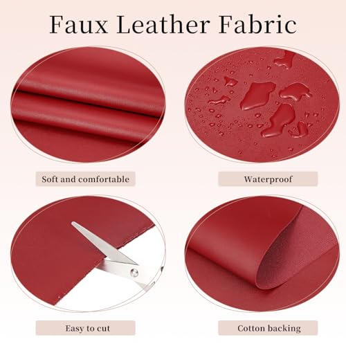 uxcell Marine Vinyl Fabric, 54 Inch 1 Yard Upholstery Faux Leather Soft Waterproof Sheets Fabric for Crafts DIY Sewings Sofa Wallets Handbag Car, Dark Red - color: Dark Red