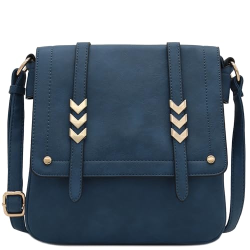 ALYSSA Double Compartment Large Flapover Crossbody Bag - color: Navy Blue