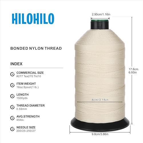 Extra Strong Bonded Nylon Thread #277 Tex270 – 16 OZ, 1500yds, Versatile Stitching Solution for Leather, Upholstery, Canvas Repair and More (Beige) - color: Beige, size: #277 Tex270 Tkt10