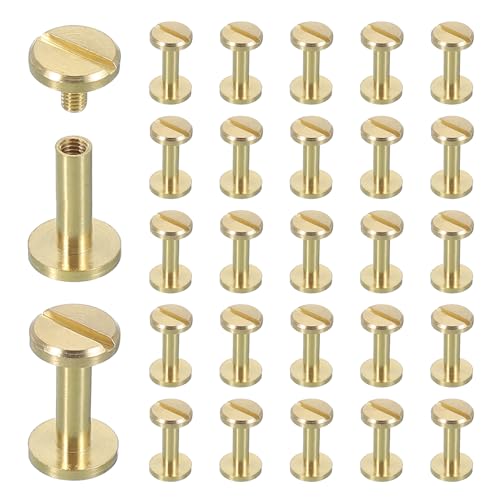 uxcell 30 Sets Chicago Screw Rivets M4x12mm Metal Phillips Head Post Nail Rivet Stud Screws Connectors for DIY Leather Belt Bag Craft Bookbinding, Brass - size: M4x12mm