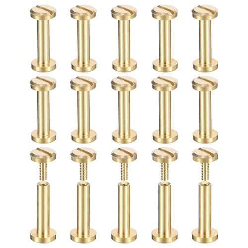 uxcell 30Pack Brass Chicago Screws, 12x6mm Flat Head Screw Back Binding Post Nail Stud Rivets Fastener for DIY Leather Craft Belt Strap - size: 12x6mm