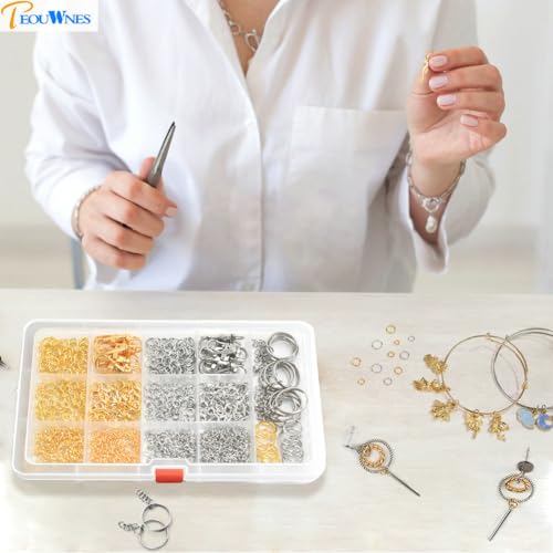968pcs Jump Rings for Jewelry Making Kit, PEOUWNES Gold & Silver Keychain Rings with Lobster Clasps, DIY Bracelet Necklace Charms Supplies (Multi-Use Craft Set) - color: Gold and Silver