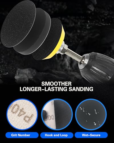 194 PCS 2 Inch Wet Dry Sanding Discs, Drill Polishing Kit with 60 to 10000 Grit Hook and Loop Sandpaper Assortment for Dremel, Headlight Restoration Kit with Buffing Pads for Auto Wood Metal Resin
