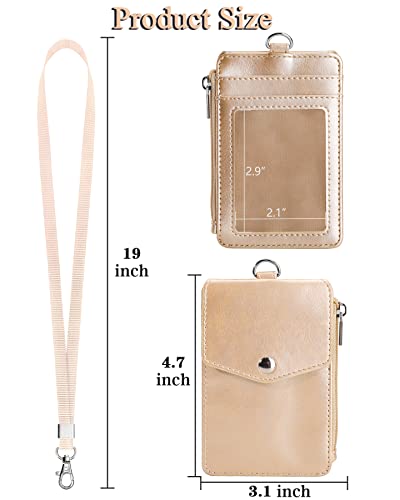 Teskyer Leather ID Badge Holder with Lanyard, Lanyard Wallet, Gold - color: Gold, size: 3.1" x 4.7"