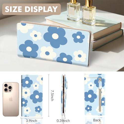 Anikathy Womens Wallet, Rfid Wallets for Women,Slim Thin Credit Card Holder Organizer Purse,PU Leather Cute Long Bifold Clutch Cash Wallet with Zipper Coin Pocket,Ladies Gift,Blue and white flowers - color: Blue and white flowers