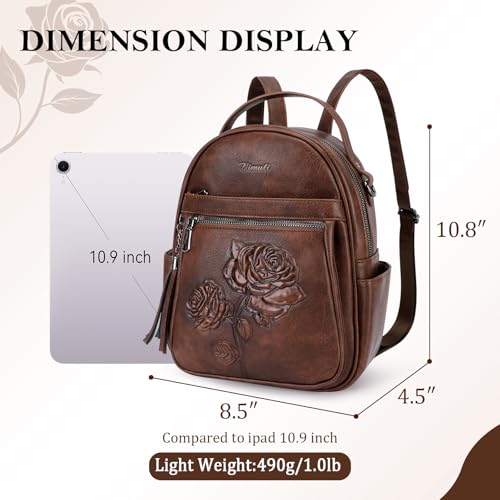 Mini Backpack Purse for Women,Vegan Leather Small Backpack for Daily | Embossed Lightweight Water-Resistance Travel Mini Fashion Daypack Bag,Ladies Casual Backpack Purse Gift Choice for Women - color: Coffee-flower