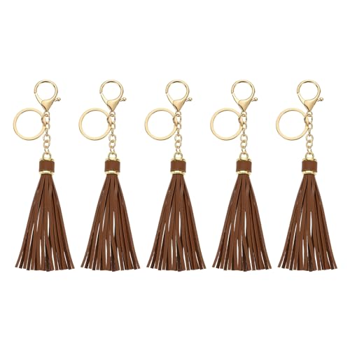 uxcell Leather Keychain Tassels, Women Tassel Bag Charm with Lobster Clasp Key Ring for Handbag Purse - color: Coffee