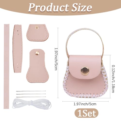 CALFOVERA DIY Genuine Leather Purse Making Kit for Women Handbag Mini Coin Bag Sewing Set Handmade Small Purse Crochet Knitting Supplies for DIY Birthday Bridal Wedding Gift(Pink) - color: pink